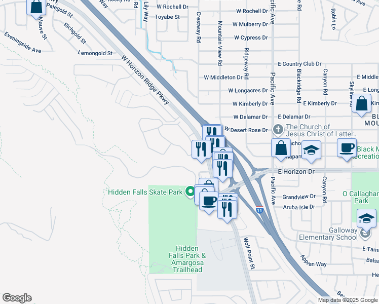 map of restaurants, bars, coffee shops, grocery stores, and more near 231 West Horizon Ridge Parkway in Henderson