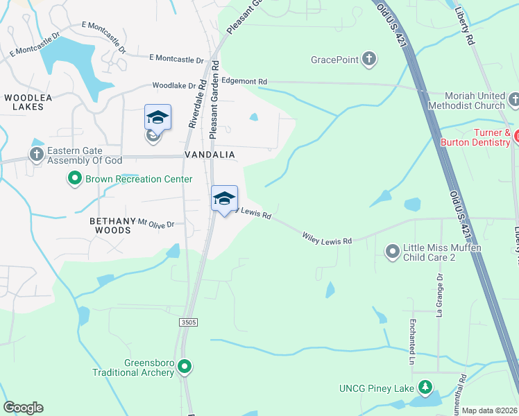 map of restaurants, bars, coffee shops, grocery stores, and more near 823 Wiley Lewis Road in Greensboro