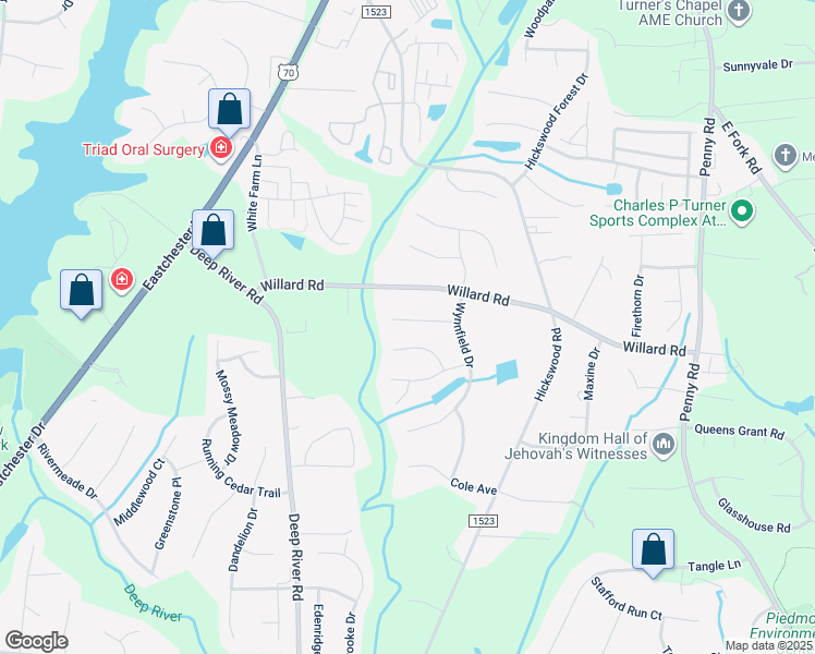 map of restaurants, bars, coffee shops, grocery stores, and more near 3908 Melco Court in High Point