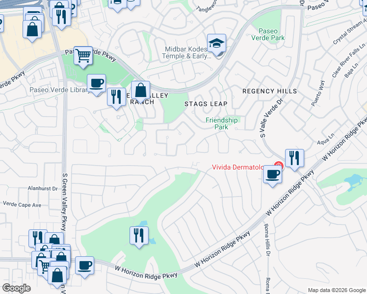 map of restaurants, bars, coffee shops, grocery stores, and more near 1995 Songbird Court in Henderson