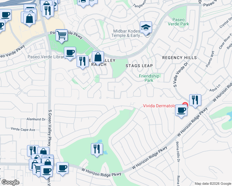 map of restaurants, bars, coffee shops, grocery stores, and more near 320 Dazzling Terrace in Henderson