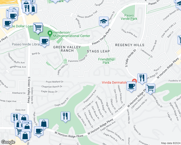 map of restaurants, bars, coffee shops, grocery stores, and more near 1994 Songbird Court in Henderson