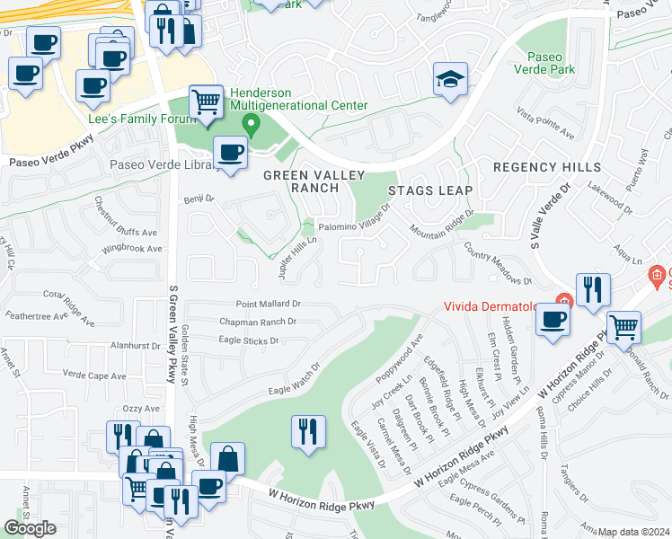 map of restaurants, bars, coffee shops, grocery stores, and more near 2042 Hobbyhorse Avenue in Henderson