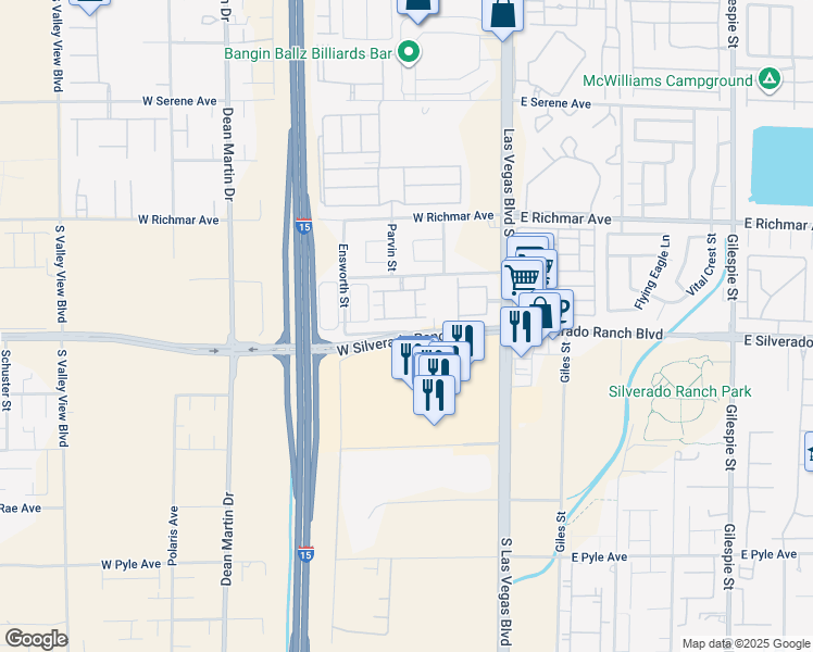 map of restaurants, bars, coffee shops, grocery stores, and more near 2615 West Gary Avenue in Las Vegas