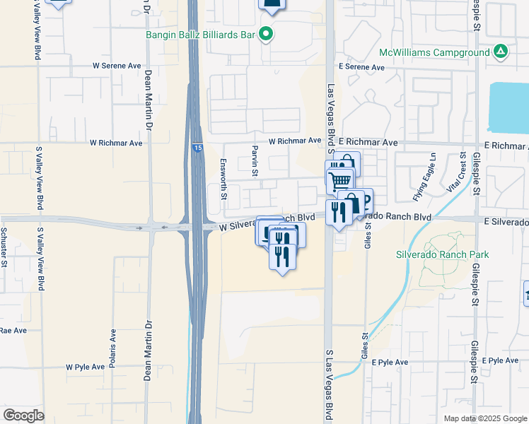 map of restaurants, bars, coffee shops, grocery stores, and more near 2615 West Gary Avenue in Las Vegas
