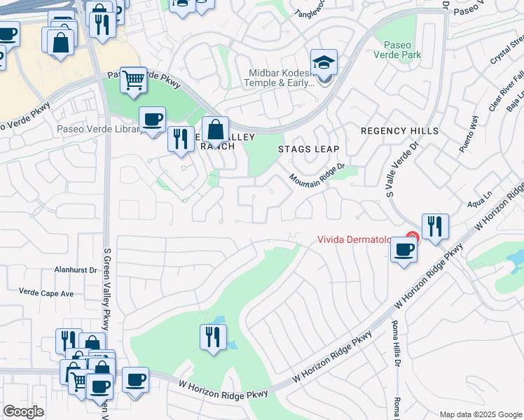 map of restaurants, bars, coffee shops, grocery stores, and more near 343 Lingering Lane in Henderson