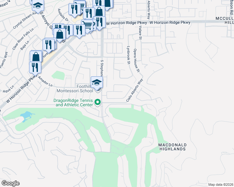 map of restaurants, bars, coffee shops, grocery stores, and more near 397 Vía Sonador in Henderson