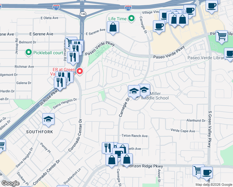 map of restaurants, bars, coffee shops, grocery stores, and more near 2535 Citrus Garden Circle in Henderson