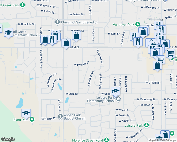 map of restaurants, bars, coffee shops, grocery stores, and more near 3905 South Sycamore Avenue in Broken Arrow