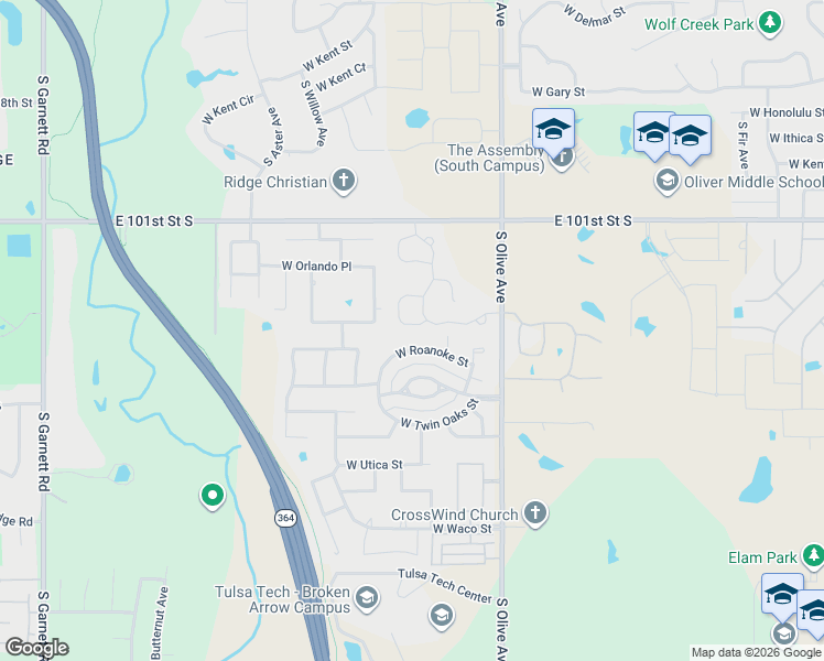 map of restaurants, bars, coffee shops, grocery stores, and more near 3900 West Roanoke Street in Broken Arrow