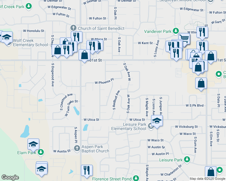 map of restaurants, bars, coffee shops, grocery stores, and more near 3905 South Sycamore Avenue in Broken Arrow