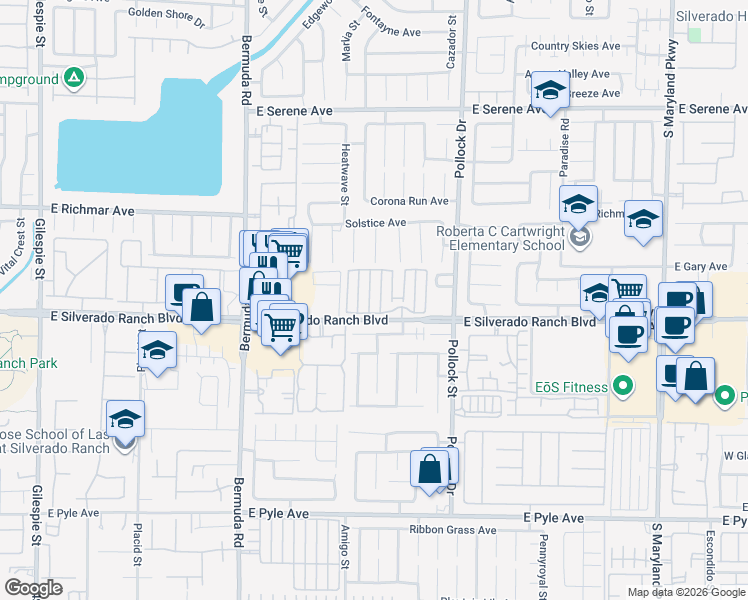 map of restaurants, bars, coffee shops, grocery stores, and more near 9672 Gunsmith Drive in Las Vegas