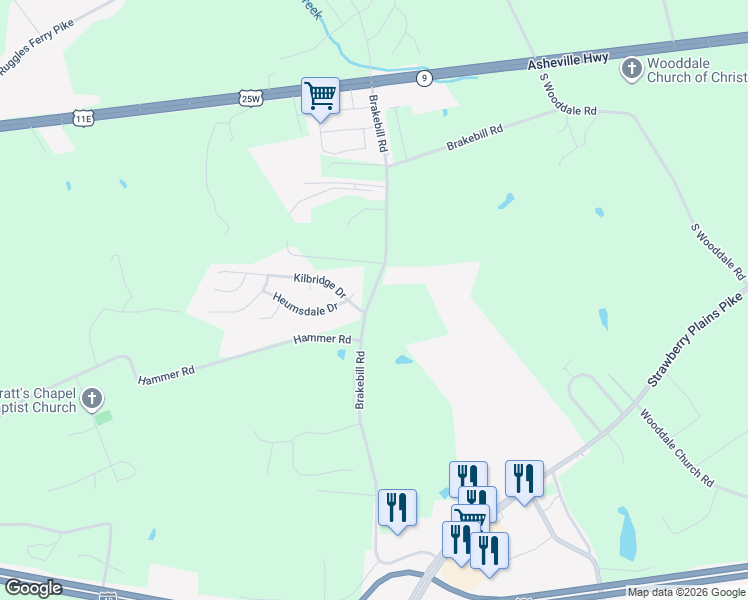 map of restaurants, bars, coffee shops, grocery stores, and more near 428 Brakebill Road in Knoxville