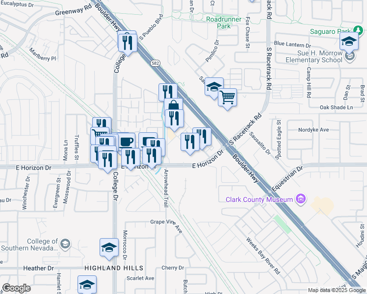 map of restaurants, bars, coffee shops, grocery stores, and more near 1401 South Boulder Highway in Henderson
