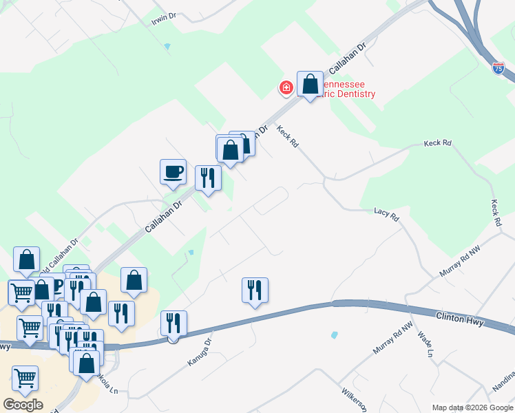 map of restaurants, bars, coffee shops, grocery stores, and more near 1440 Hazelgreen Way in Knoxville