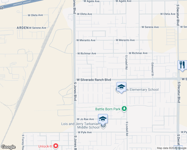 map of restaurants, bars, coffee shops, grocery stores, and more near 5869 Pillar Rock Avenue in Las Vegas