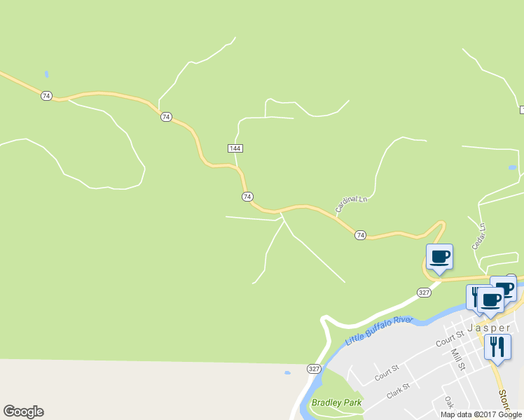 map of restaurants, bars, coffee shops, grocery stores, and more near Highway 74 in Jasper