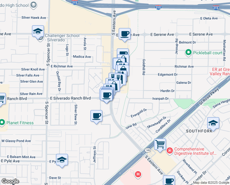 map of restaurants, bars, coffee shops, grocery stores, and more near 400 Presque Isle Street in Henderson