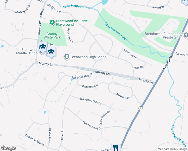 map of restaurants, bars, coffee shops, grocery stores, and more near 704 Princeton Hills Drive in Brentwood