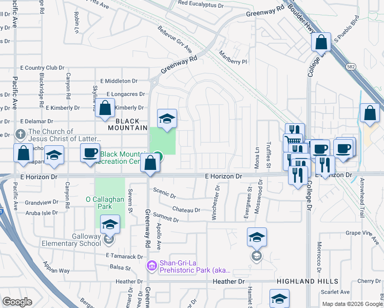 map of restaurants, bars, coffee shops, grocery stores, and more near 237 Juniper Peak Drive in Henderson