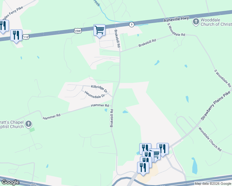 map of restaurants, bars, coffee shops, grocery stores, and more near 428 Brakebill Road in Knoxville
