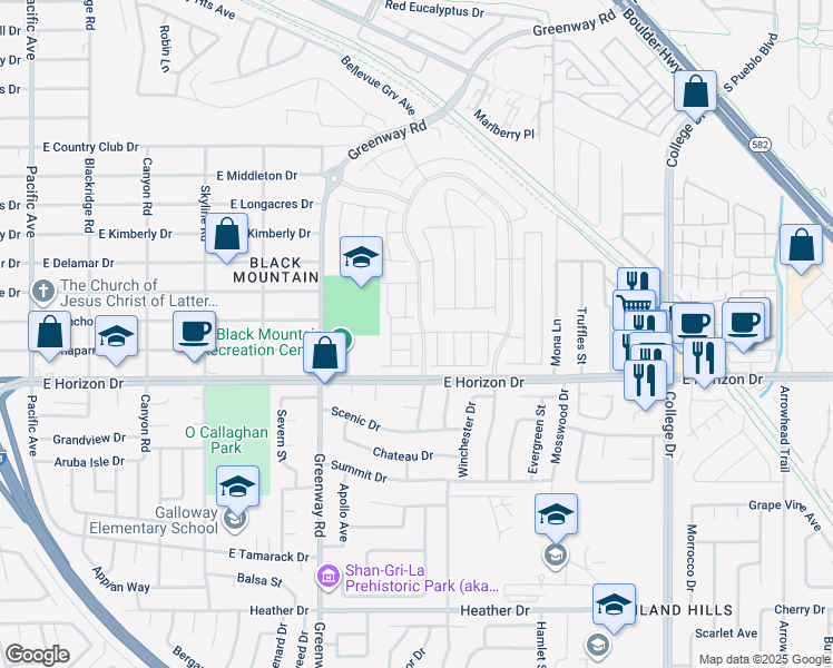 map of restaurants, bars, coffee shops, grocery stores, and more near 413-419 East Horizon Drive in Henderson