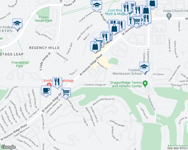 map of restaurants, bars, coffee shops, grocery stores, and more near 1616 Yellow Tulip Place in Henderson