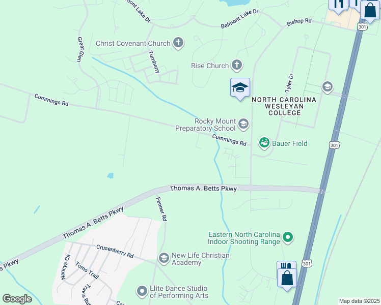 map of restaurants, bars, coffee shops, grocery stores, and more near 3280 Wren Avenue in Rocky Mount