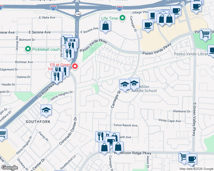 map of restaurants, bars, coffee shops, grocery stores, and more near 2450 Citrus Garden Circle in Henderson