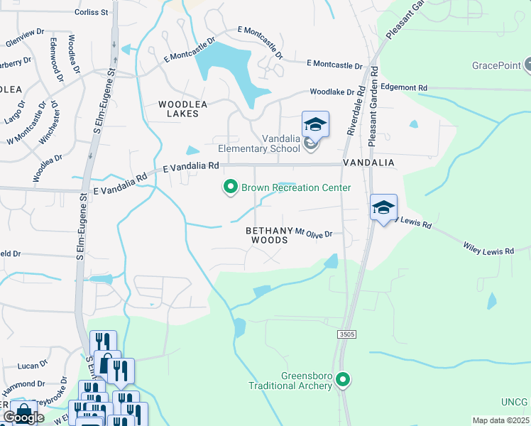 map of restaurants, bars, coffee shops, grocery stores, and more near 202 Walser Road in Greensboro