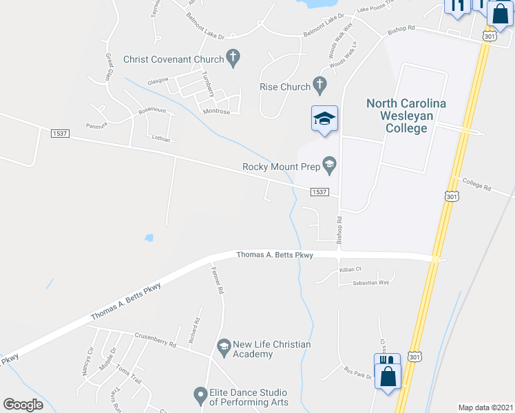 map of restaurants, bars, coffee shops, grocery stores, and more near 3280 Wren Avenue in Rocky Mount