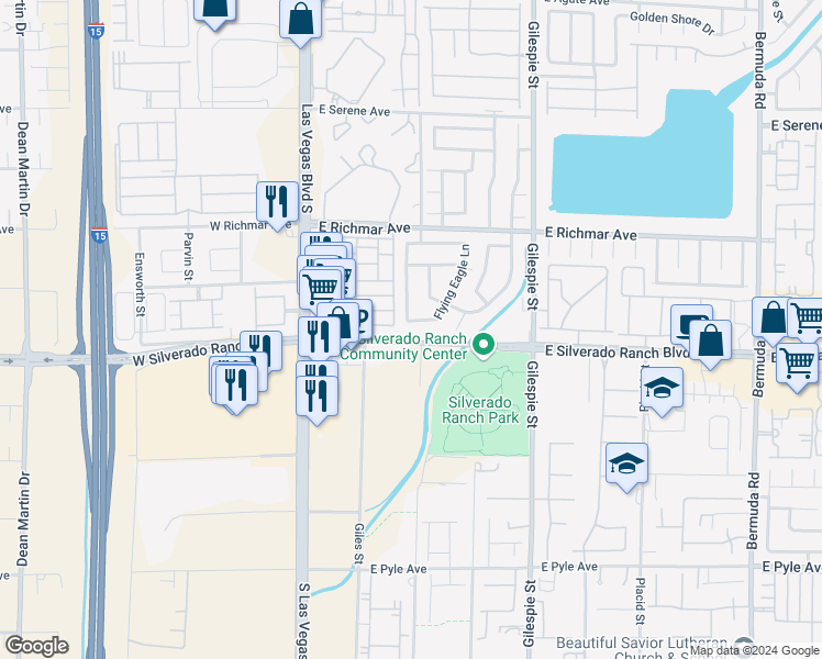 map of restaurants, bars, coffee shops, grocery stores, and more near 93 Cree Avenue in Las Vegas