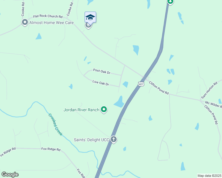 map of restaurants, bars, coffee shops, grocery stores, and more near 35 Live Oak Drive in Louisburg