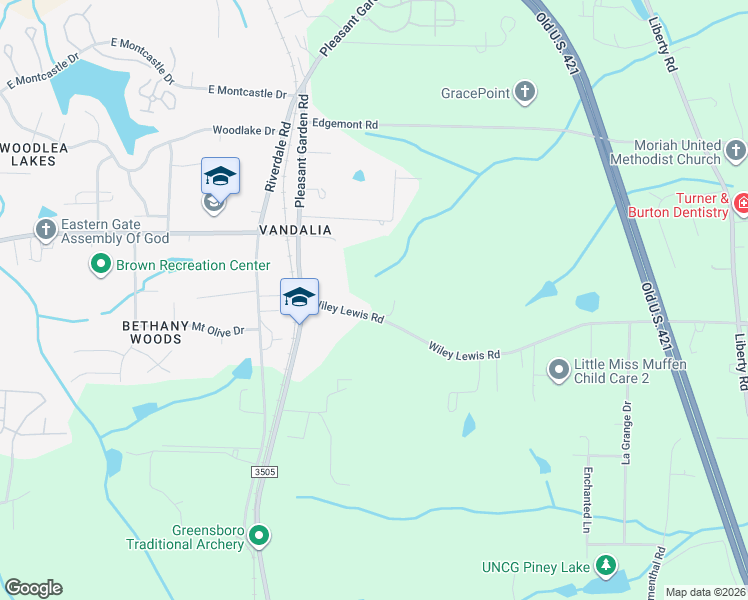 map of restaurants, bars, coffee shops, grocery stores, and more near 823 Wiley Lewis Road in Greensboro