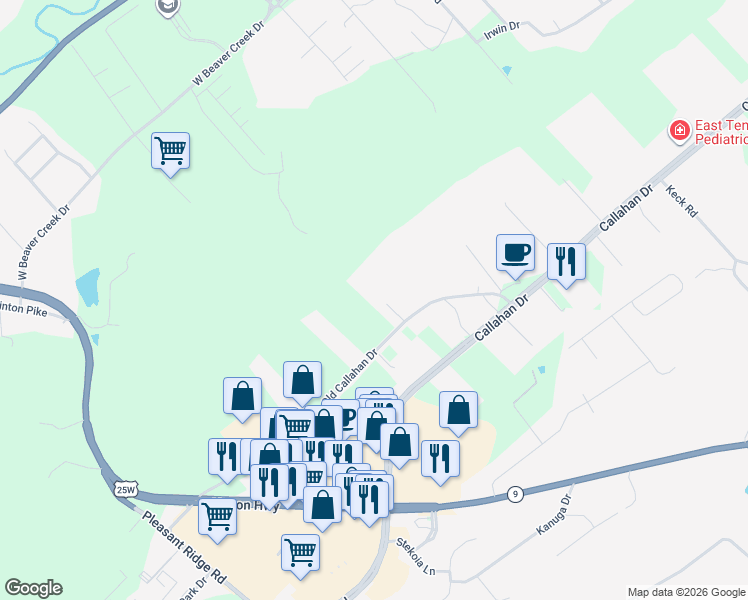 map of restaurants, bars, coffee shops, grocery stores, and more near 2109 Old Callahan Drive in Knoxville