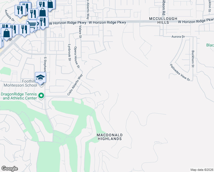 map of restaurants, bars, coffee shops, grocery stores, and more near 350 Solitude Peak Lane in Henderson
