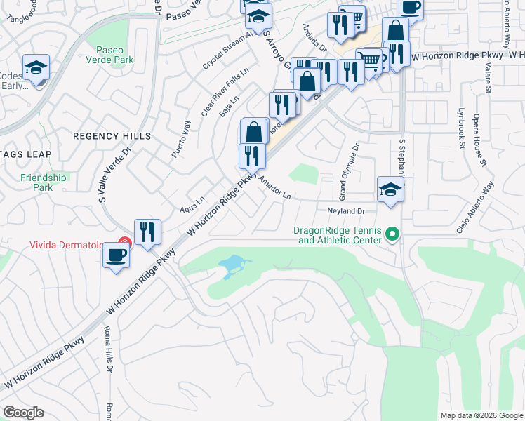 map of restaurants, bars, coffee shops, grocery stores, and more near 1592 Bamboo Bay Drive in Henderson