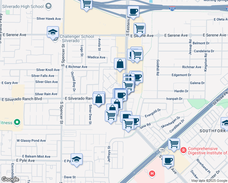 map of restaurants, bars, coffee shops, grocery stores, and more near 2300 East Silverado Ranch Boulevard in Las Vegas