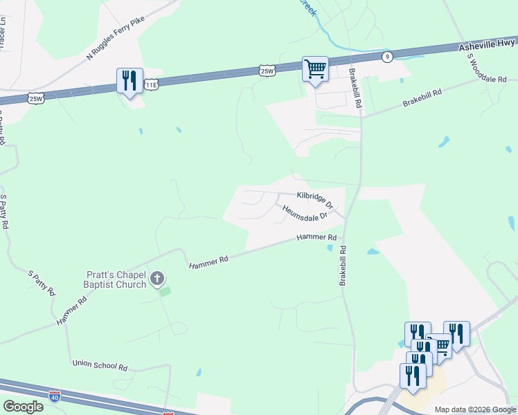 map of restaurants, bars, coffee shops, grocery stores, and more near 7326 Carowinds Lane in Knoxville