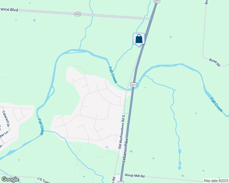 map of restaurants, bars, coffee shops, grocery stores, and more near 603 Creekbend Lane in Murfreesboro