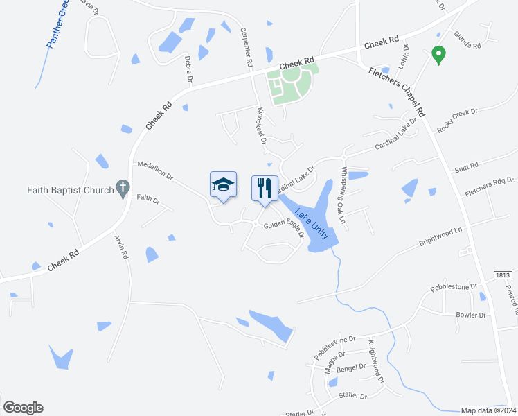 map of restaurants, bars, coffee shops, grocery stores, and more near 3107 Cardinal Lake Drive in Durham