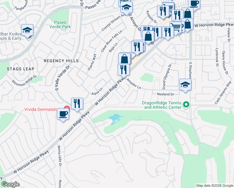 map of restaurants, bars, coffee shops, grocery stores, and more near 1633 Yellow Tulip Place in Henderson