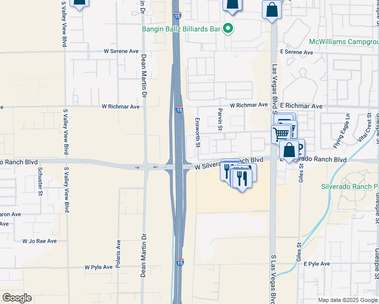 map of restaurants, bars, coffee shops, grocery stores, and more near 9655 Ensworth Street in Las Vegas