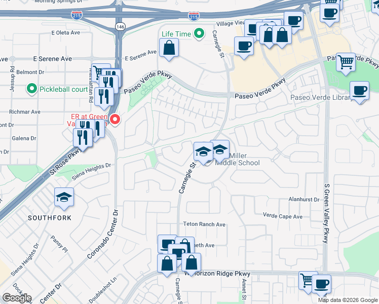 map of restaurants, bars, coffee shops, grocery stores, and more near 2496 Citrus Garden Circle in Henderson