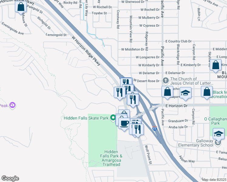 map of restaurants, bars, coffee shops, grocery stores, and more near 231 West Horizon Ridge Parkway in Henderson