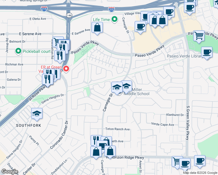 map of restaurants, bars, coffee shops, grocery stores, and more near 2496 Citrus Garden Circle in Henderson