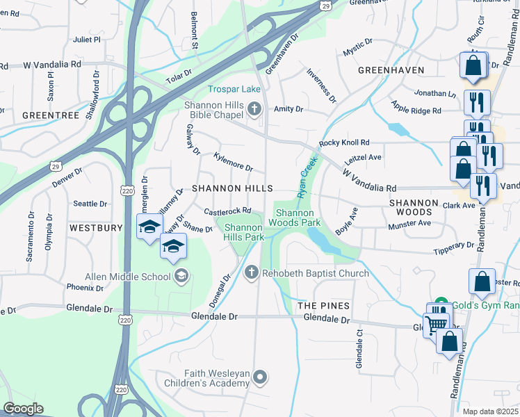 map of restaurants, bars, coffee shops, grocery stores, and more near 4014 Rehobeth Church Road in Greensboro