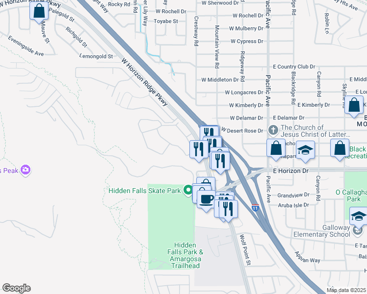 map of restaurants, bars, coffee shops, grocery stores, and more near 231 West Horizon Ridge Parkway in Henderson
