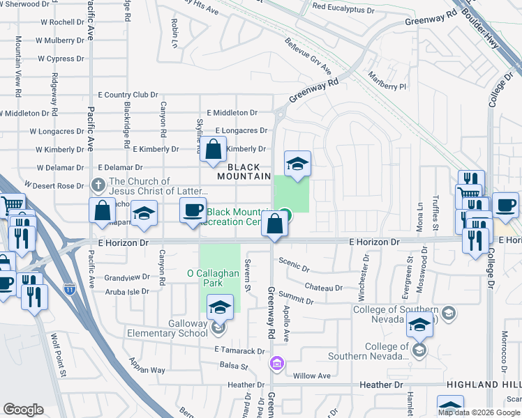 map of restaurants, bars, coffee shops, grocery stores, and more near 370 East Chaparral Drive in Henderson