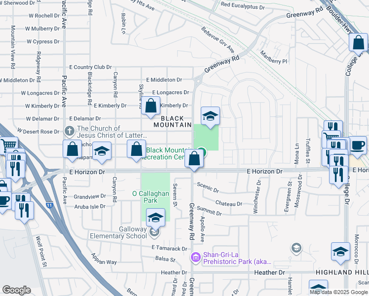 map of restaurants, bars, coffee shops, grocery stores, and more near 381 East Rancho Drive in Henderson